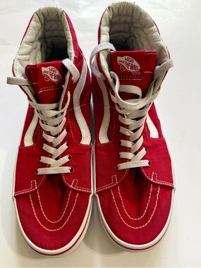 Vans Sk8-Hi Red White Canvas Men’s Size 10 Classic High Top Skate Shoes
